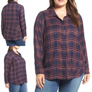 LUCKY BRAND Back Overlay Plaid Shirt 2X